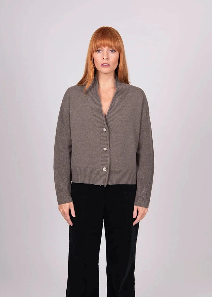 SHAWL COLLAR CARDI - MOCHA