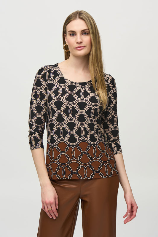 SILKY KNIT CHAIN BORDER PRINT TOP