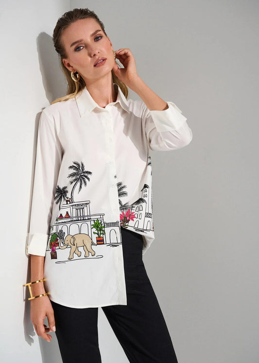 STRETCH POPLIN SHIRT WITH CONVERSATIONAL PRINT