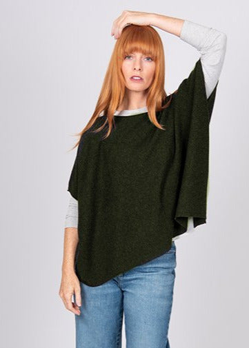RIB MERINO PONCHO - FOREST