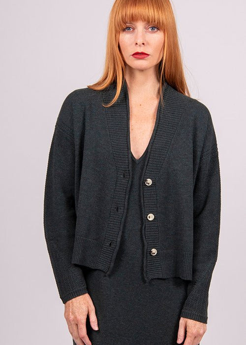 SHAWL COLLAR CARDI - FOREST