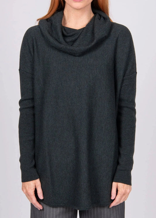 KYLIE CURVED HEM COWL NECK KNIT - FOREST