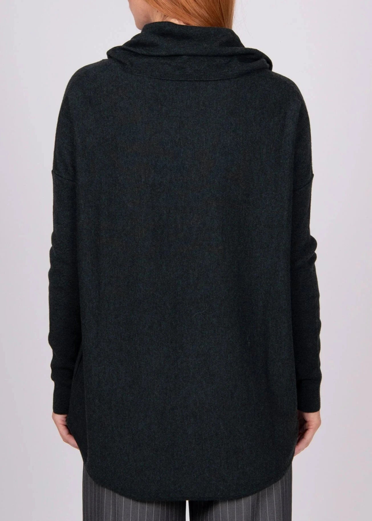KYLIE CURVED HEM COWL NECK KNIT - FOREST