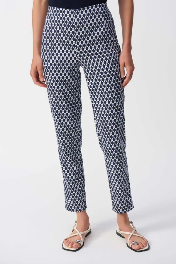 BLUE DIAMOND PRINT NARROW LEG PANT