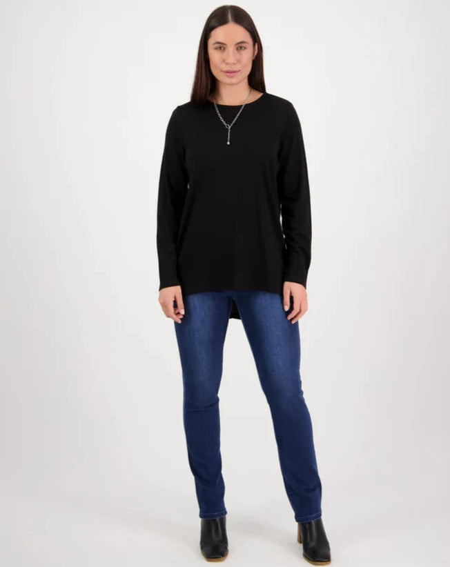 MERINO LONG SLEEVE TOP WITH BACK BUTTON PLACKET